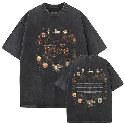 Washed Oversized T-shirt Melanie Martinez Heads Album Men Women Short Sleeve Harajuku Fashion Short Sleeve T-shirt Streetwear