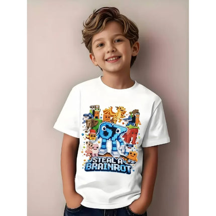 Summer Building Blocks 67 Six Seven Number Print Children's Short Sleeved Shirt Kid Fashion Cotton T-shirt Girl Tee Tops Clothes