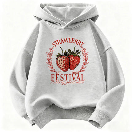 Strawberry Design Printed Hoodies Children's Sweatshirt Cute Hoody for Boys Girls Long Sleeve Casual Clothes