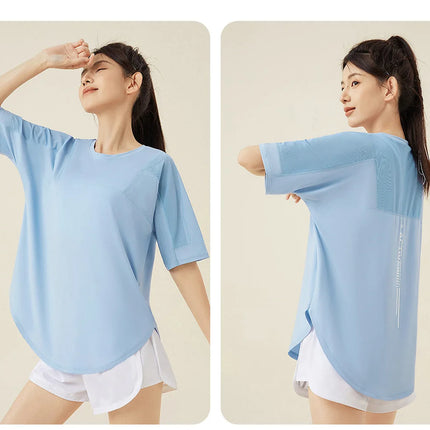 Yoga Clothes Women's Running and Fitness Clothes Hip Covering Long Sports T-shirt Loose Plus Size Short Sleeved Sports Top