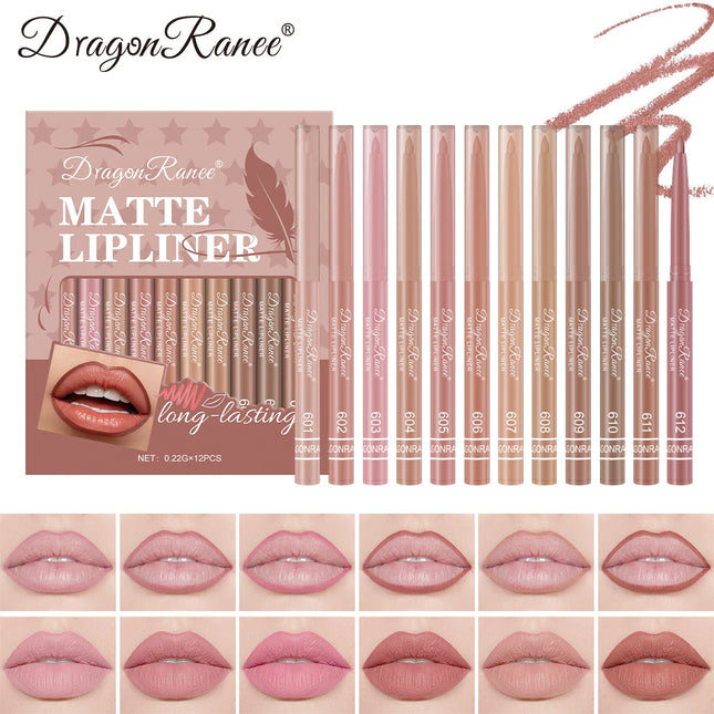 12-Piece Lip Liner Set for Outlining Lip Shapes, Beginner-Friendly, Natural and Delicate, Waterproof Matte Nude Lip Liner Set