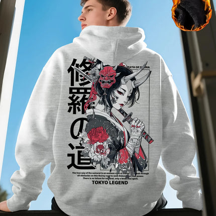 New "Samurai Street Cherry Blossom" Adult Men's and Women's Hooded Sweatshirt - Autumn/Winter Casual Daily Outdoor Sport Shirt