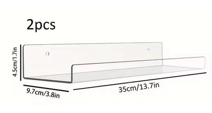 2pc Clear Acrylic Storage Rack Wall Mounted Book Floating Shelf Makeup Display Stand Holder Bathroom Kitchen Organizer