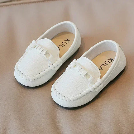 Boys Leather Shoes Black White for School Party Wedding Kids Formal Flats Loafers Slip-on Soft Loafers Children Moccasins 21-30