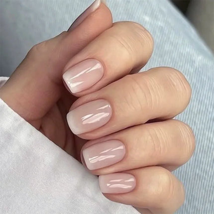 24Pcs Simple Square Head Fake Nail with nude design White Gradient French Press on False Nails Short Full Cover Nail Tips