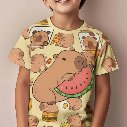 Cute Capybara Boy Clothes Cartoon Graphic Short Sleeve Tee Boy Child T-Shirt Summer Loose Top Fashion Kids Clothes Boys Clothing