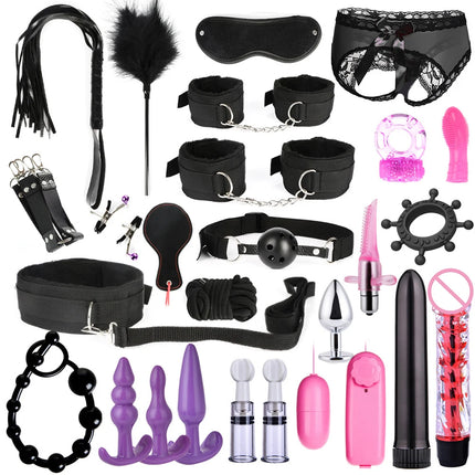 Sextoy Bdsm Kit Set Vibrator Handcuff Neck Sex Toy Adult Couple Whip Anal Buttplug for Women Men Intimate Sexual Game Bondage