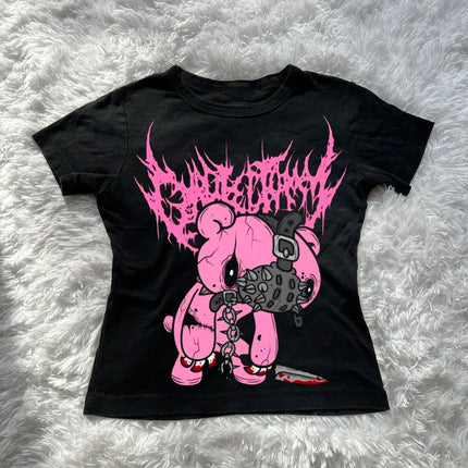 2000s Y2K Youthful Woman Clothes Bear Graphs Print Crop Top Fashion Street Shirt Summer Casual Tanks & Camis Coquette Emo Corset