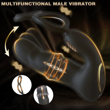 9 Wiggling Thrusting Beads Prostate Massager Vibrating Butt Plug with Penis Ring Vibrator Anal Dildo Prostate Stimulor for Men