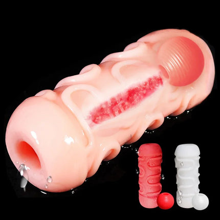 Male Masturbator Cup Penis Trainer with Sucking Ball Realistic Vagina Penis Massage Reusable Masturbator Oral Sex Toys for Men