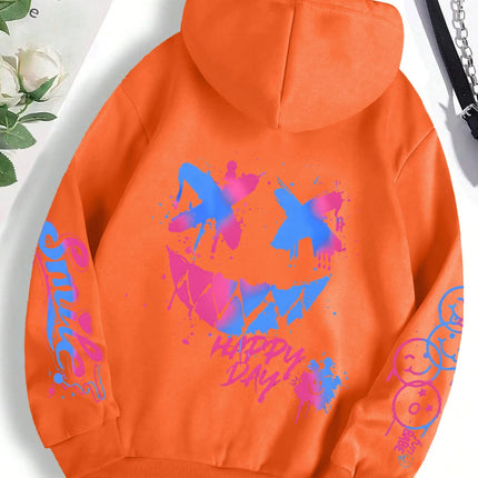 Happy Day Graffiti Print Women Hoodie Street Hip Hop Hoody Fashion Crewneck Versatile Hoodies Vintage Oversize Clothes Female