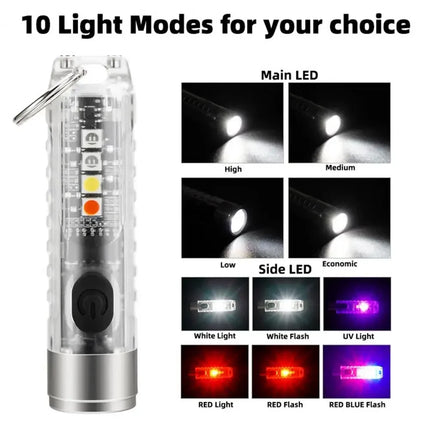 Portable Mini Keychain Flashlight Rechargeable Waterproof Torch Lamp with Magnet Multifunction Warning Camping Flashlight