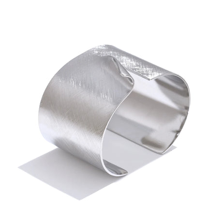 Yhpup 60mm Wire Drawing Polished Metal Cuff Wide Bracelet Bangle Minimalist Statement Stainless Steel Statement Wrist Jewelry