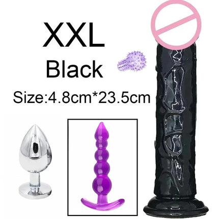 4pcs Anal Black Dildos Massager Stimulator for Women Vagina Big Metal Plug for Women Silicone Dildo Realistic Couples Adult Game