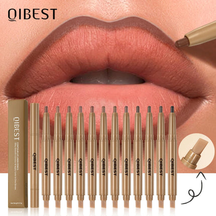 With Silicone Brush Lip Liner Pen Double-head Automatic Silky Soft Coffee Brown Smudging Full Lip Shape Outline Contour Makeup