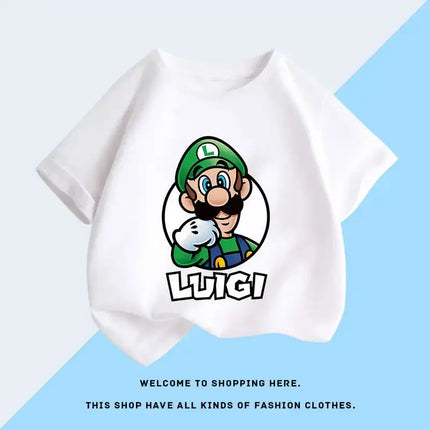 Super Mario T-shirt Children's Short-sleeved 100% Cotton Boys and Girls Round Neck Tops Summer Fashion Casual Parent-child Wear