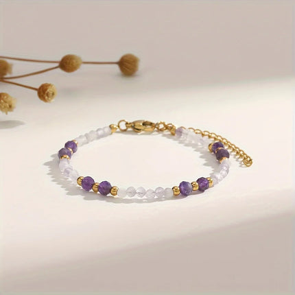Muliti-color 3mm Faceted Nature Stone Beaded Bracelet For Women Shiny Stainless Steel Square Spacers Exquisite Party Gift