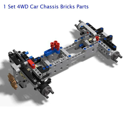 4WD Technical RC Car Chassis Electric Bricks Four-Wheel Kit with IR Remote Control/M Servo Motor/AA Battery Box for legoed MOC