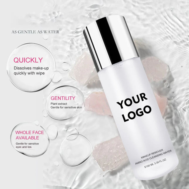 Private Label Makeup Remover Custom Logo 100ML Pure Plant Eye Lip Facial Amino Acid Cleansing Makeup Smooth Skins Texture Moist