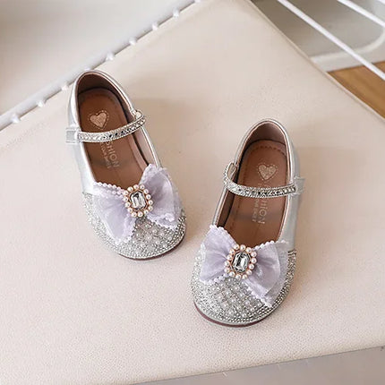 Girls' Princess Shoes, Sweet Bow Sequins, Fashionable Single Shoes, Children's Soft Soled Anti Slip Temperament Dress Shoes