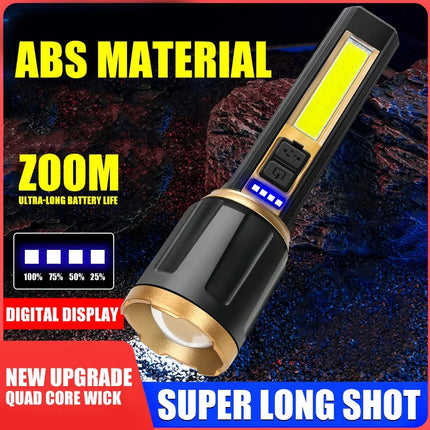 1/A Set Super Bright LED Flashlights USB Rechargeable Telescopic Zoom Tactical Torch Portable Long-Range Camping Fishing Lantern
