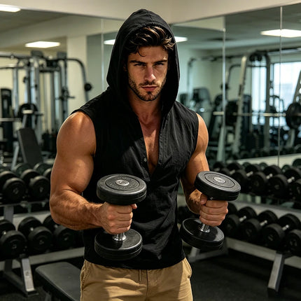 2026 New Men Sleeveless Hooded Tank Top Casual V Neck Button Shirt Summer Daily Beach Travel Vacation Loose Fit Tee