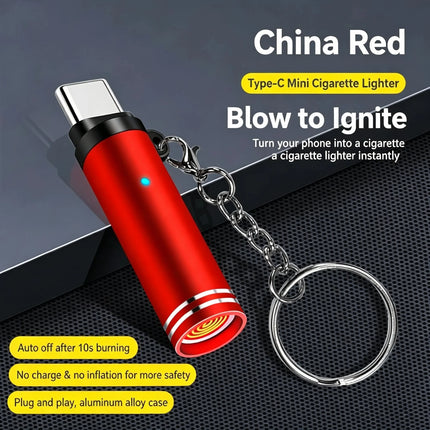 Mini Type C Mobile Phone Cigarette Lighter Air Blowing Smoking Cigarette Lighter Outdoor Safety USB C Lighter Adapter