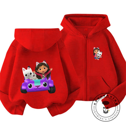 Boys Girls Gabbys Dollhouse Zipper Hoodie 3-14Y Autumn And Winter Cute Kawaii Cartoon Hot Street Warm Casual Kids