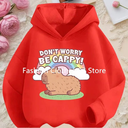 Fall and Winter Outdoor Leisure Sports Children's Hooded Sweatshirt Cartoon Fun Capybara Cute Print Boys and Girls Soft Hoodie