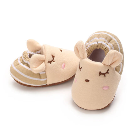 Cartoon Animal Pattern Newborn Baby Shoes Boys Girls 0-18M Slippers Soft Sole Non-slip Crib First Walker Winter Warm Booties