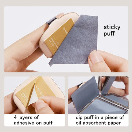100 Sheets Bamboo Charcoal Oil Absorbing Paper Portable Powder Puff Mirror Facial Refreshing Oil Control Makeup Setting Sponge
