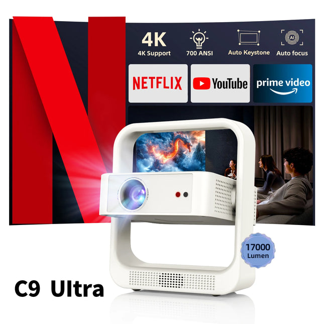 Fintex C9 Ultra Projector 4K Full HD 1080P HDR10 Projector 700 ANSI Android TV9.0 ASA3.0 Autofocus Portable Projectors