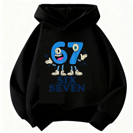 Funny Six Seven Italian Brainrot 67 Number Graphic Print Hoodie Boy/Girl Long Sleeved Kids Comfortable Sweatshirt