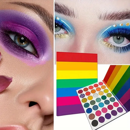 35-Color Rainbow Eyeshadow Palette, Matte, Shimmer Finishes, High, Blendable Long-Lasting Eye Makeup, Vibrant Shades for Parties