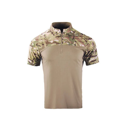 Men's Tactical Frog Shirt Short Sleeve Quick Dry Stand Collar Camo Combat Top Outdoor Hiking Training Breathable T-Shirt