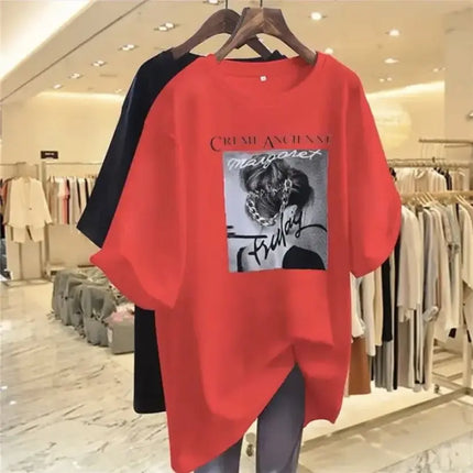 Summer Chic People Printing Short Sleeve T-shirts Women Casual Loose All-match Top Tee Office Lady Pure Cotton Basic Pullovers