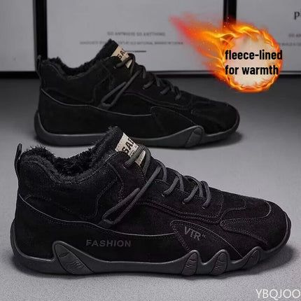 Large Size Autumn Winter Fashion Item with Plush and Thickened Warm Cotton Shoes for Outdoor Comfort Trendy Men's Cotton Shoes