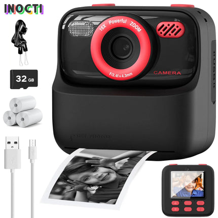 INOCTI Kids Instant Print Camera, Toddler Digital Camera, HD Dual Lens Selfie for Girls Boys Christmas Birthday Gifts Toys