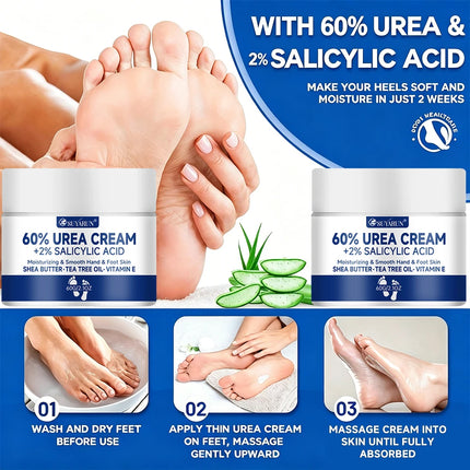 SUYARUN 60% Urea Foot Cream for Cracked Heels & Dry Skin - Intensive Moisturizing Treatment,, Diabetic Foot Care，Combo set.