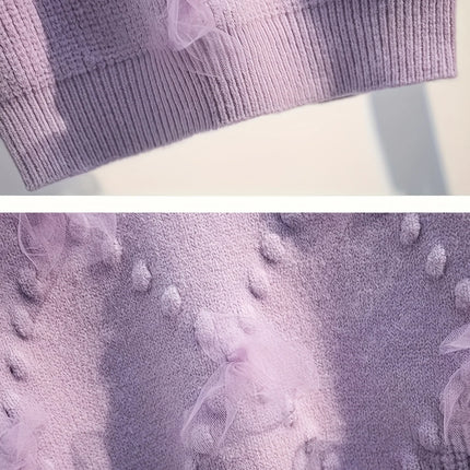 Girls' Thick Sweater, New Stylish Design, Fashionable Mesh Patchwork Pullover Knit Top, Trendy Base Layer