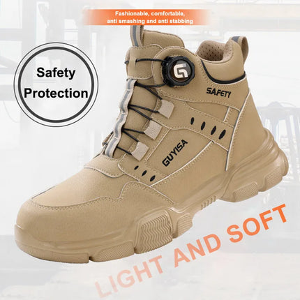 Men Rotating Button Labor Protection Shoes Anti-smash Anti Puncture Safety Shoes Work Boots Steel Toe Shoes Indestructible Shoes