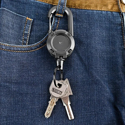 Retractable Heavy Duty Pull Reel Carabiner Key Chains Strong Steel Wire Rope Buckle Spring Key Ring Outdoor Sporty Keychain Tool