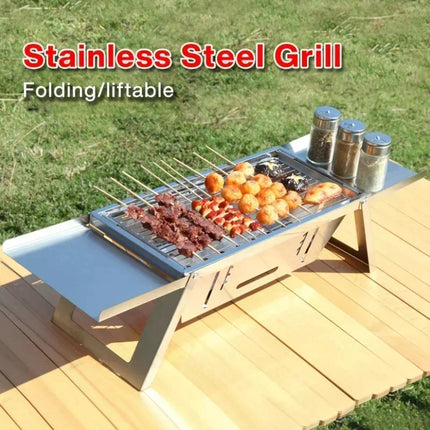 Stainless Steel Portable BBQ Grill Outdoor Folding Charcoal Stove Compact Camping Picnic Grill Skewer Rack Travel Barbecue Set