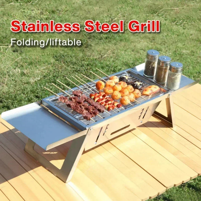 Stainless Steel Portable BBQ Grill Outdoor Folding Charcoal Stove Compact Camping Picnic Grill Skewer Rack Travel Barbecue Set