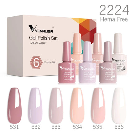 6pcs/kit VENALISA Valentine's Day Collection Lovely Pink Nails HEMA FREE TPO FREE Soak Off UV LED Semi Permanent Set Gel Varnish