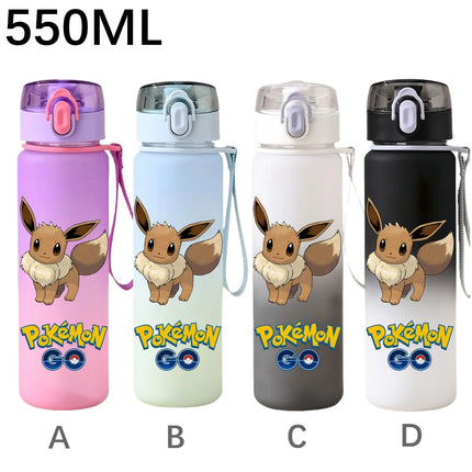 550ML Pokemon Sports Water Bottle Pikachu Mewtwo Gengar Eevee Portable Cartoon Drinking Cup Outdoor Hiking Gym Fitness Jugs