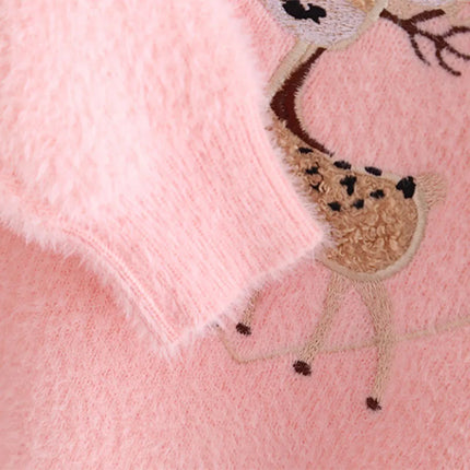 Fashion Embroidered Cute Deer Kids Sweater Girls Knit Pullover Princess Soft Cozy O-Neck Heart-shape Autumn Winter Tops HY12161