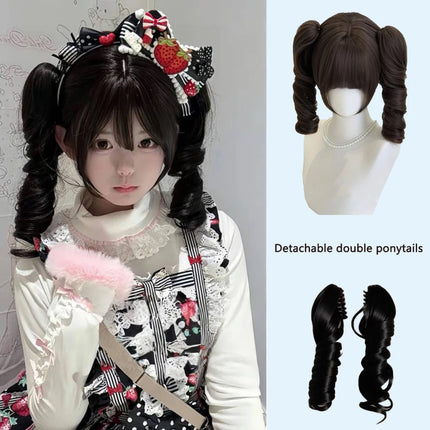 High-Quality Roman Curly Synthetic Hair Detachable Ponytail Suitable For Women Daily Anime Role-Playing Lolita Wig Protein Silk
