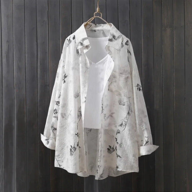Tencel shirt women's thin coat loose sun protection shirt mid-length top covering buttocks long-sleeved plaid shirt