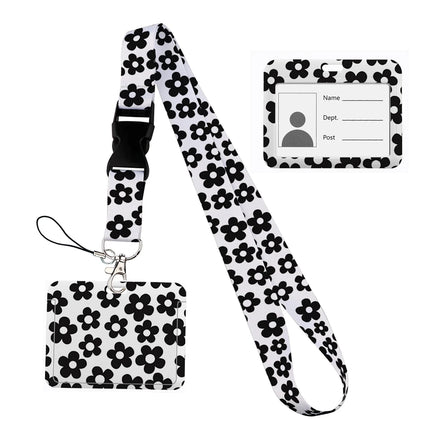 Flower design Lanyard Business Credit horizontal Card Holder Neck Strap Keychain Hang Rope ID Badge Holder Lariat Lasso